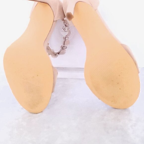 Olivia Ferguson Tan Microsuede 4.5 Inch Stiletto Open Toe Shoe, Size 7.5 - Picture 8 of 10